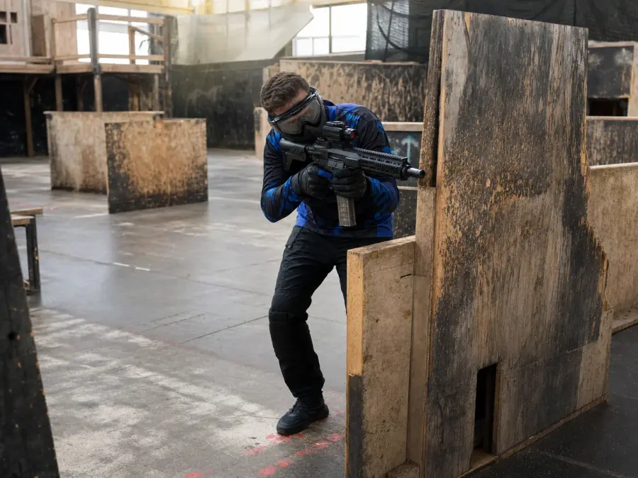 Airsoft team clearing an indoor close-quarters arena